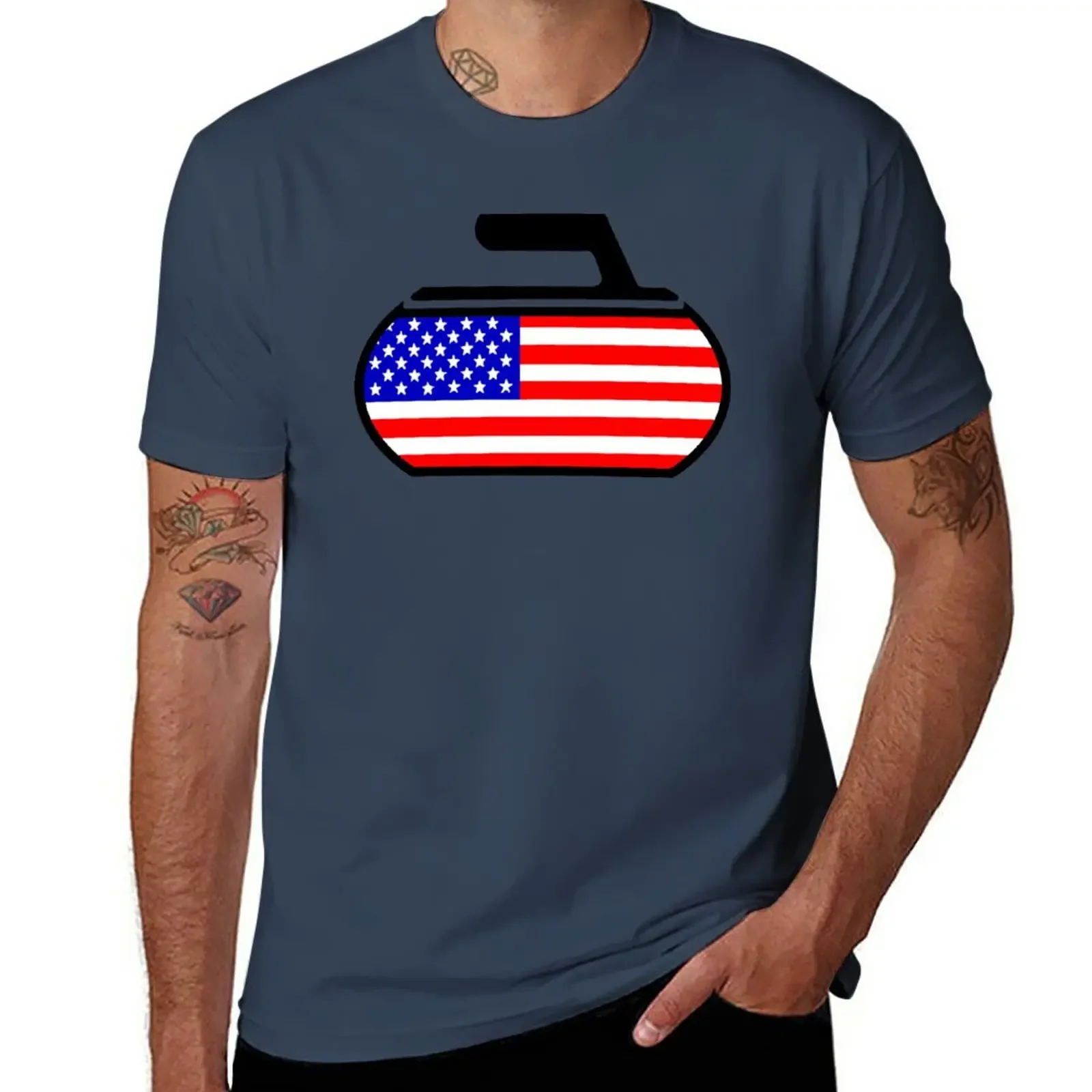 

USA Curling T-Shirt customs design your own for a boy Aesthetic clothing mens plain t shirts