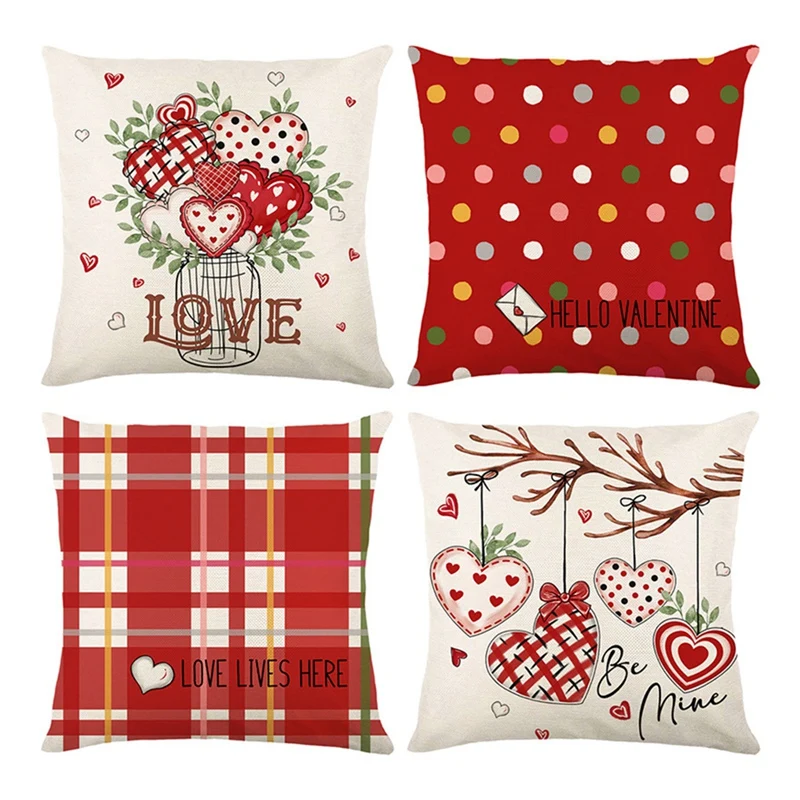 

Valentines Day Pillow Covers, Valentines Decor Polka Dots Red Hearts Striped Love Decorative Pillowcases For Home Decor 45X45cm