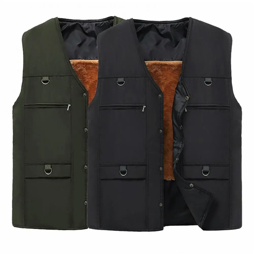 Men Winter Vest Velvet Lined Men Vest Mid-aged Father Fishing Waistcoat Thick Plush V Neck Vest with Multi Pockets
Men Winter Vest Velvet Lined Men Vest Mid-aged Father Fishing Waistcoat Thick Plush V Neck Vest with Multi Pockets