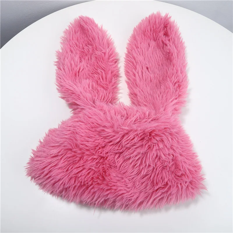 

2023 New Rabbit Ears Beanies Korea Ins Niche Cute Rose Red Plush Pullover Cap Winter Warm Keeping Funny Photography Women's Hats