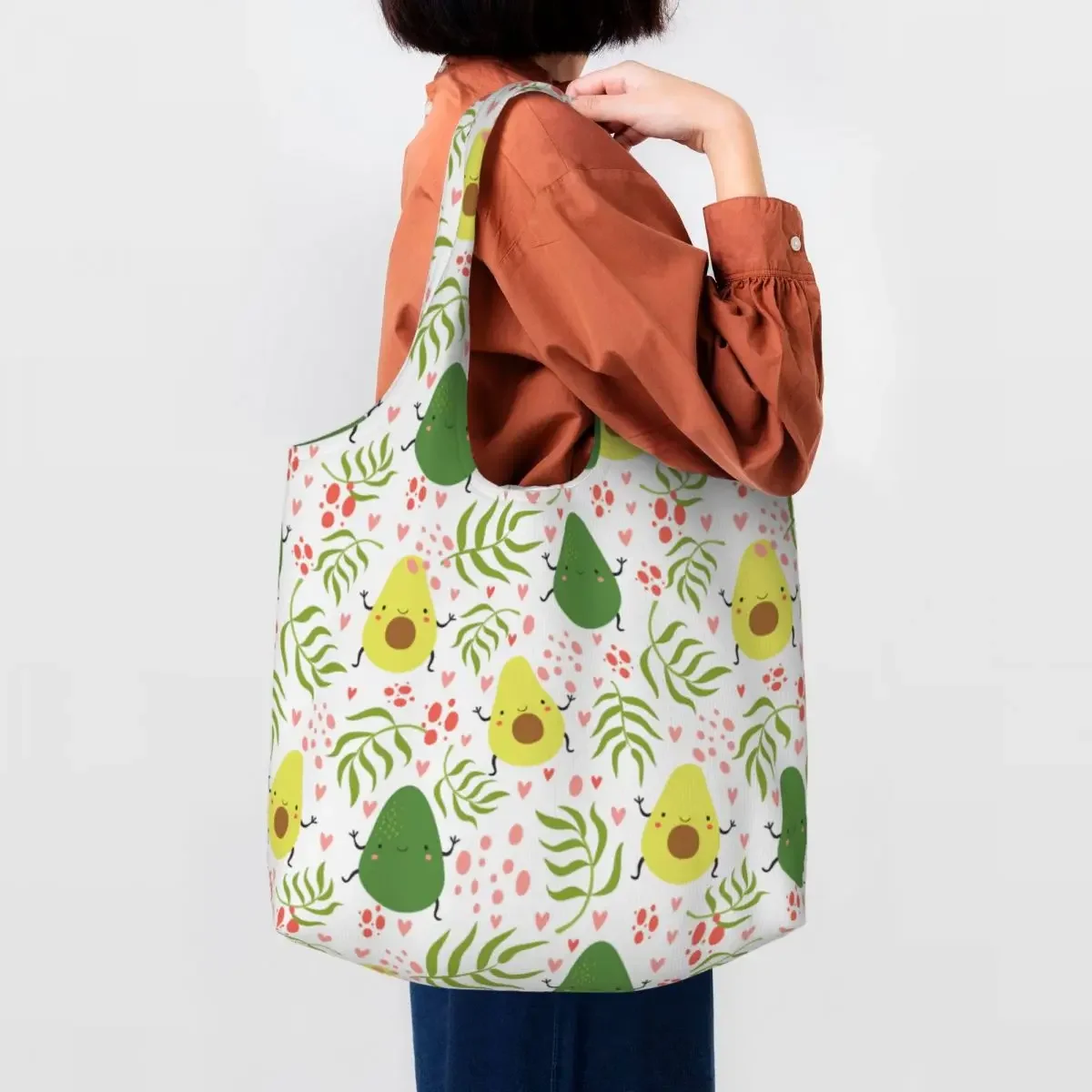 

Avocado Pattern Canvas Shopping Bag Women Portable Big Capacity Grocery Fruit Vegan Tote Shopper Bags Photography Handbags