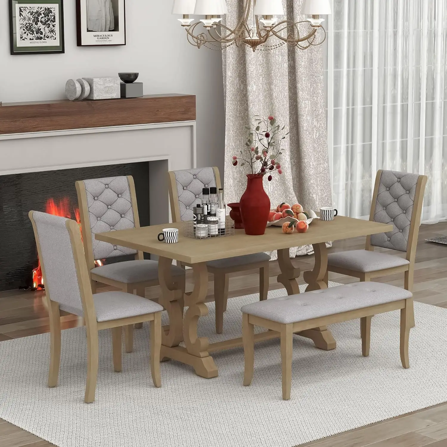 6-Piece Retro Chair Set with Unique Table Legs and Foam-Covered Seat Backs and Cushions for Dining Room, OneSize, Grey Wash
6-Piece Retro Chair Set with Unique Table Legs and Foam-Covered Seat Backs and Cushions for Dining Room, OneSize, Grey Wash