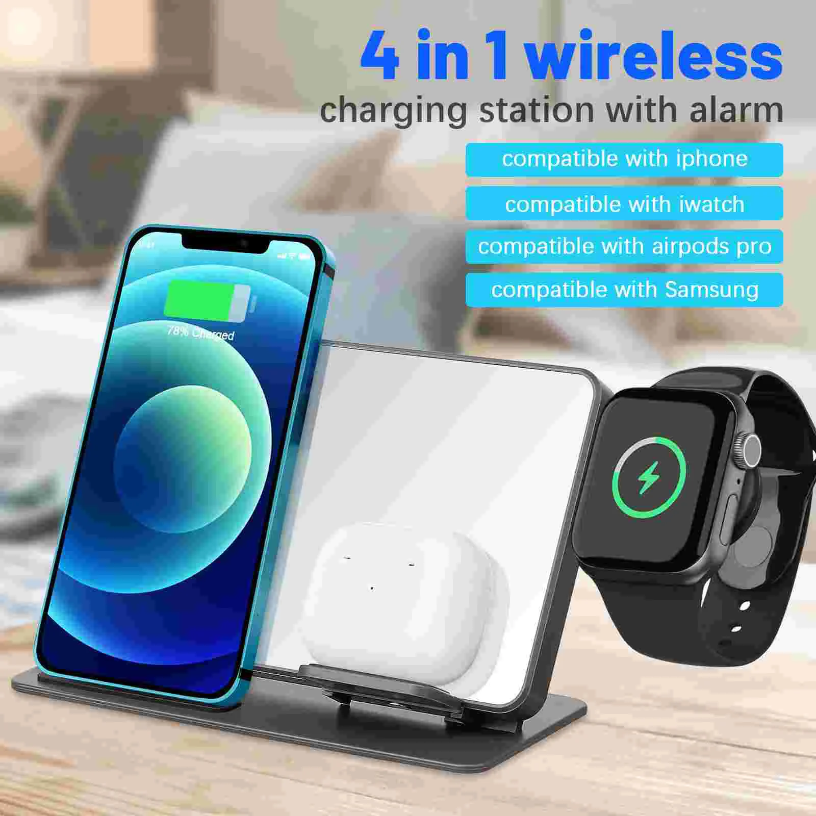 Charging Station 4-in-1 Wireless Charger with Digital Clock Fast Charging Stand Compatible with Samsung and Watch
Charging Station 4-in-1 Wireless Charger with Digital Clock Fast Charging Stand Compatible with Samsung and Watch