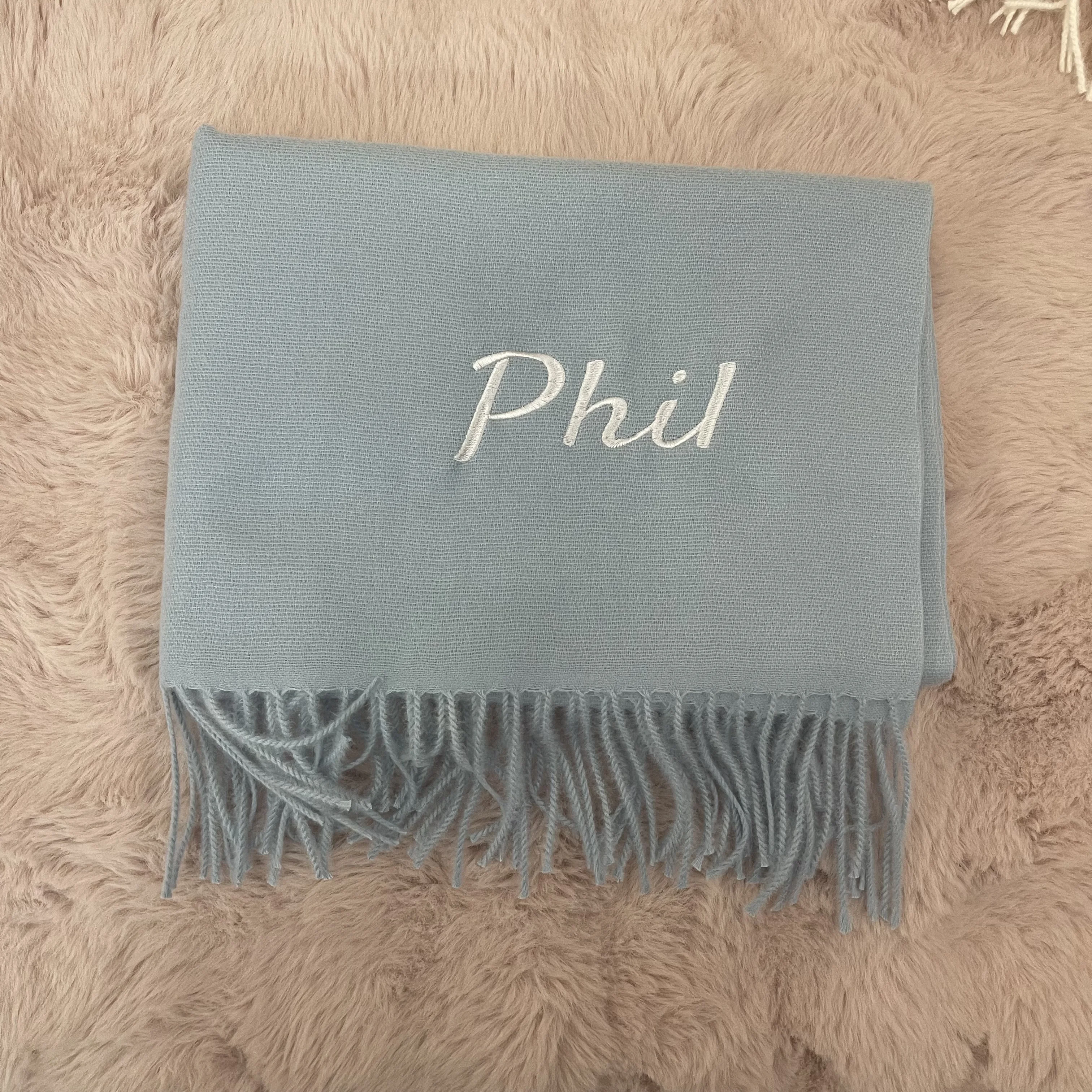 

Custom Holiday Gift Personalized Name Imitation Cashmere Scarf Christmas Gift Soft Shawl for Women Embroidered Travel Warm Shawl