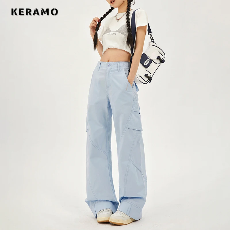 

Y2K Young Style Casual High Waist Solid Color Cargo Pants For Women Streetwear Wide Leg Overalls Baggy Full Length Trouser