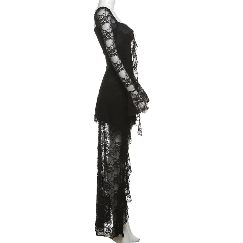 AltGoth Mall Goth Fairycore Dress Women Vintage Aesthetic Elegant Sweet Sexy See Through Irregular Hem High Waist Corset Dress AltGoth Mall Goth Fairycore Dress Women Vintage Aesthetic Elegant Sweet Sexy See Through Irregular Hem High Waist Corset Dress