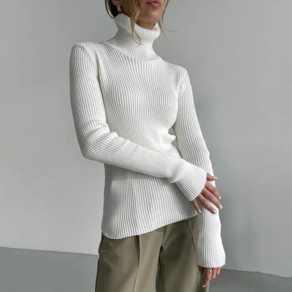 Ladies Fall Winter Sweater High Collar Knit Slim Fit Solid Color Soft Elastic Striped Texture Neck Protection Long Sleeve Anti-s
Ladies Fall Winter Sweater High Collar Knit Slim Fit Solid Color Soft Elastic Striped Texture Neck Protection Long Sleeve Anti-s