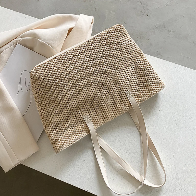 Wicker Woven Beach Shopper - Large Capacity Summer Tote 21 S86d52f32fb0740a6a3f9473c2fd9b026o