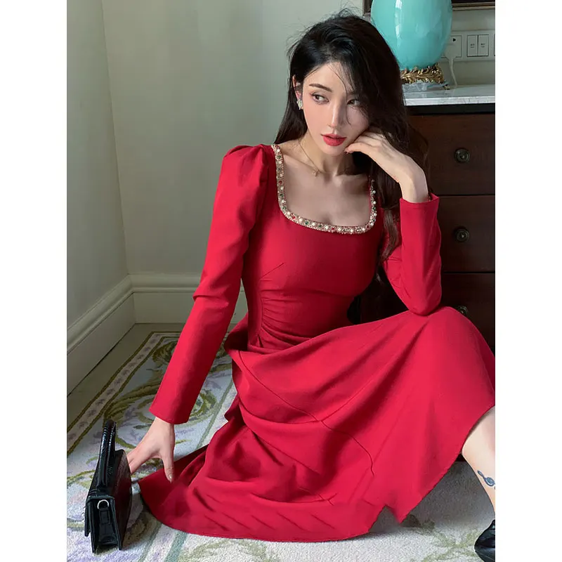 Autumn Vintage Party Red Dresses Women Korea Elegant Chic Princess Square Collar Long Sleeve Retro A Line Midi Blue Dress Spring
Autumn Vintage Party Red Dresses Women Korea Elegant Chic Princess Square Collar Long Sleeve Retro A Line Midi Blue Dress Spring