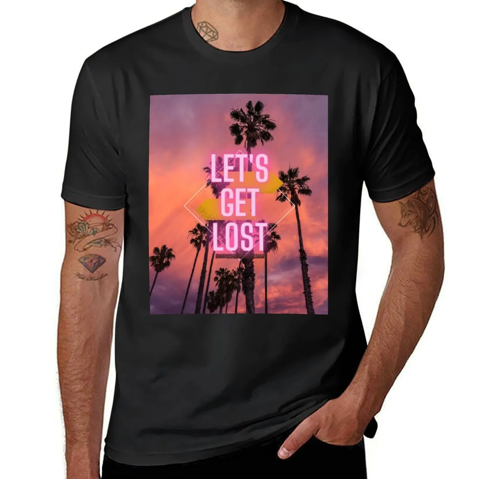 

Beautiful Summer Sunset Sky and Palm Trees T-shirt hippie clothes plain Men's t-shirts
