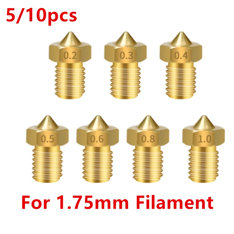 

5/10 шт., Резьбовая насадка для 3D-принтера V6 M6 0,2/0,3/0,4/0,5/0,6/0,8/1,0 мм для нити 1,75/3 мм, E3D V5 V6, экструдер Hotend