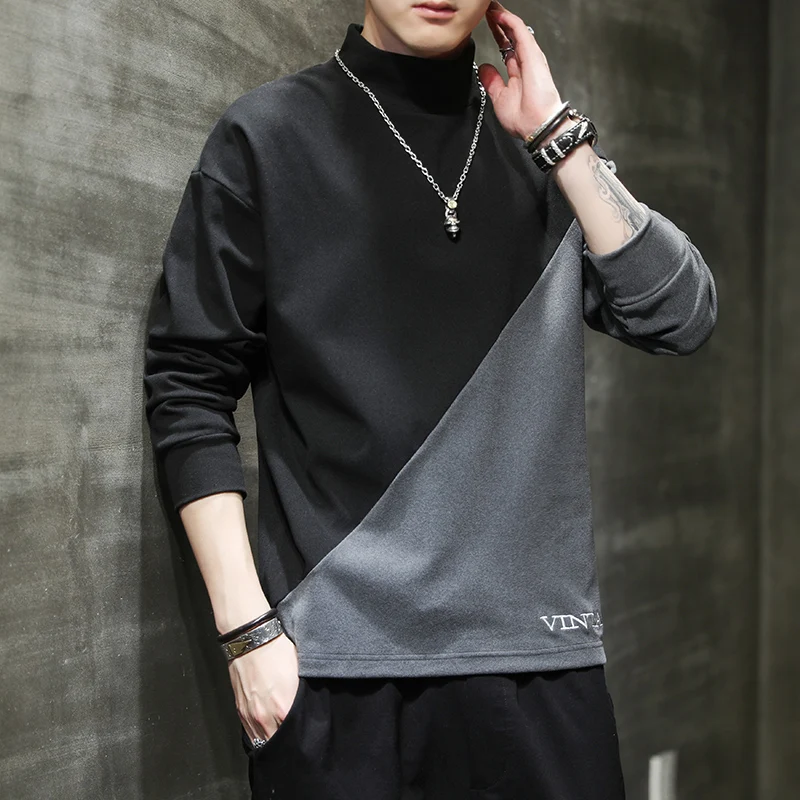 

Casual Half High Collar Sweatshirts Men's Clothing Stylish Contrasting Colors Spliced Spring Autumn Letter Embroidery Pullovers