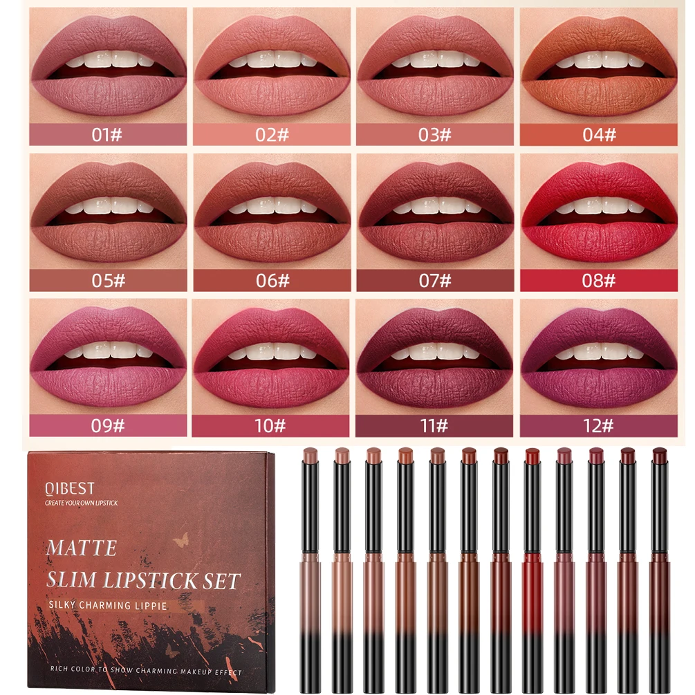 QIBEST 12 Colors Matte Lipstick Pen Set Velvet Nude Lipstick Pencil Sexy Red Brown Pigments Lips Makeup Long Lasting Lip Tint
QIBEST 12 Colors Matte Lipstick Pen Set Velvet Nude Lipstick Pencil Sexy Red Brown Pigments Lips Makeup Long Lasting Lip Tint