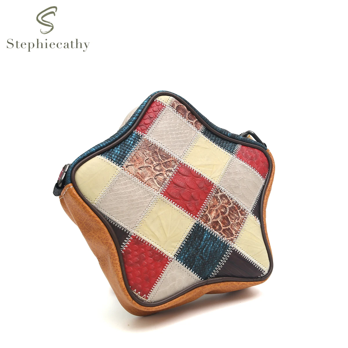 

SC Random Color Patchwork Handbag Women Real Leather Cowhide Star Shaped Casual Vintage Cross body Shoulder Bag Daily Versatile