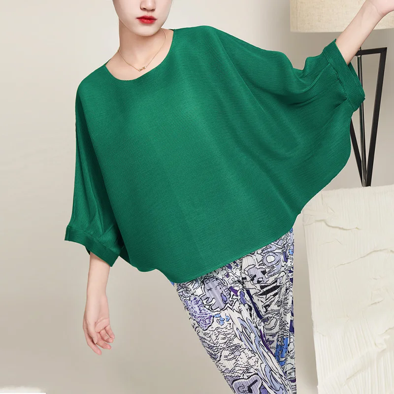 Autumn Miyake pleated design top round neck loose casual all-match bat shirt three-quarter sleeve pullover T-shirt
Autumn Miyake pleated design top round neck loose casual all-match bat shirt three-quarter sleeve pullover T-shirt