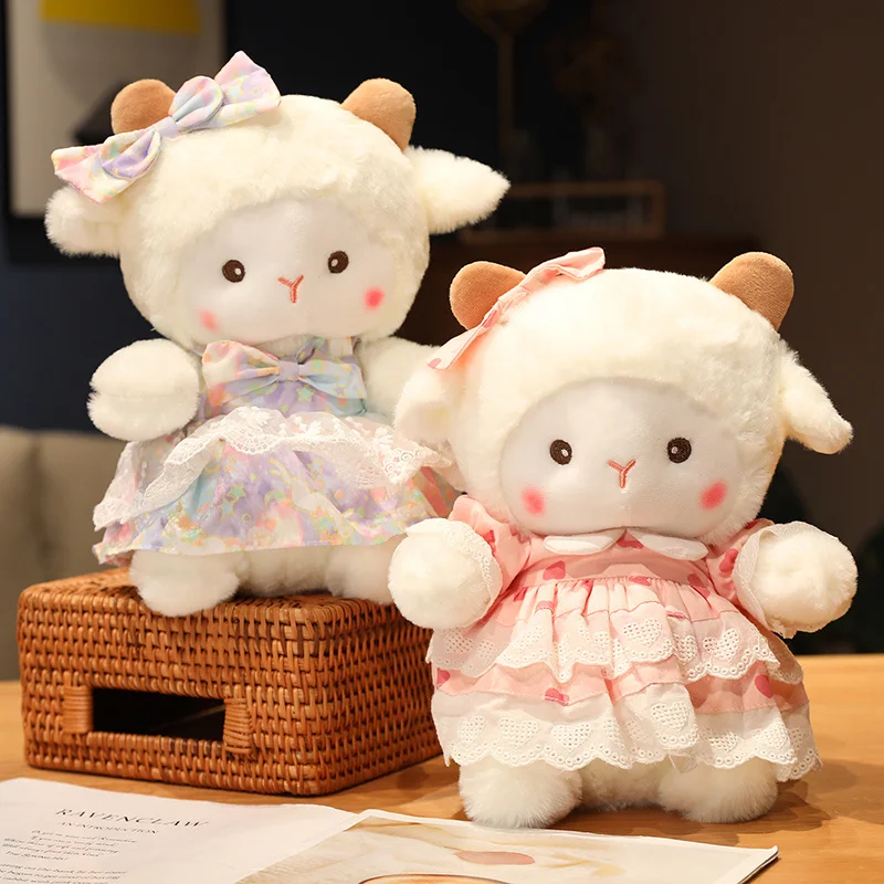 

1pc 23/33cm Cute Maiden Lamb Peluche Toys Kawaii Alpaca Wears Lace Floral Dress Pillow Stuffed Soft Sheep Girls Valentine's Gift