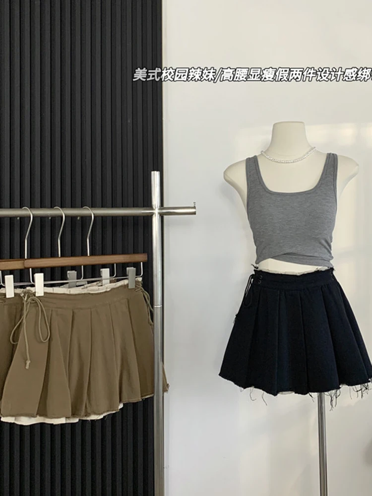 

Summer Women Korean Fashion Dark Academia Patchwork Pleated Mini Skirt Baddie Style Gyaru Harajuku 2000s Grunge Cyber Punk Y2k