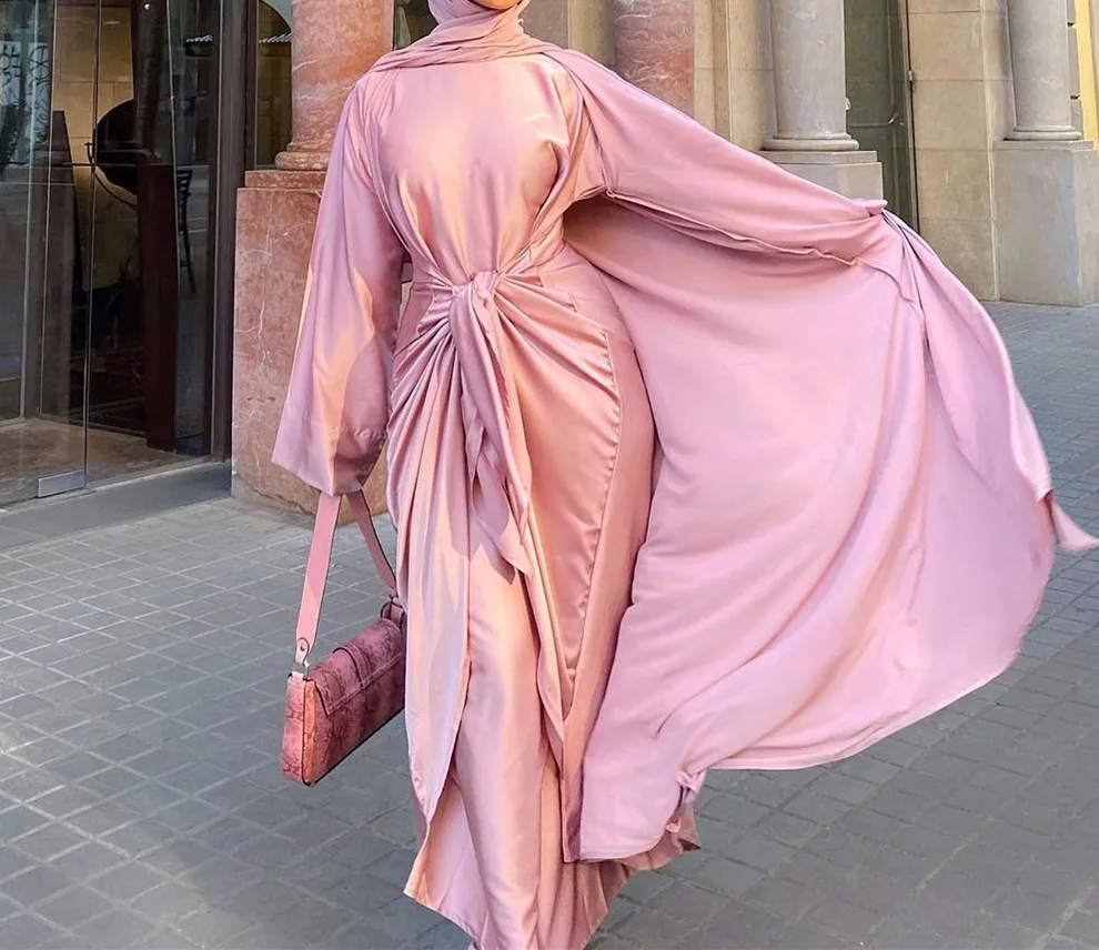 

Luxury Abayas Set for Women party Two Piece Dresses Dubai Robe with Hijab Beading Belt Turkey New Design Kaftan Muslim