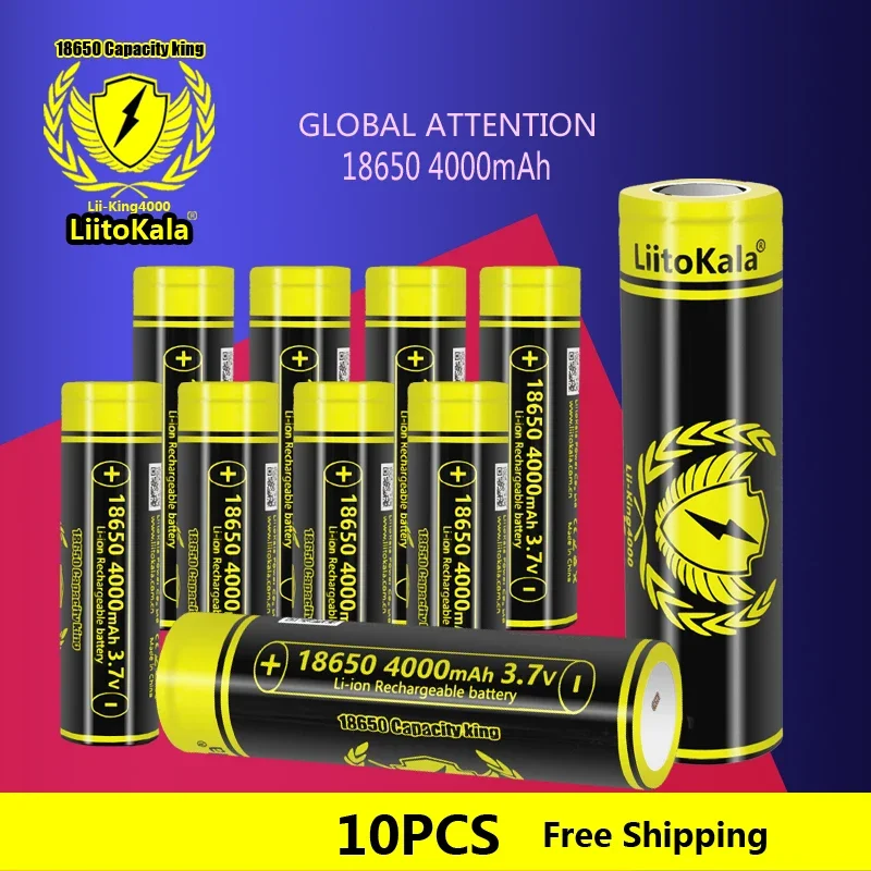 10pcs LiitoKala Lii-King4000 18650 3.7V 12A Li-ion 4000mAh Lithium Battery For High Drain Devices For Flashlight
10pcs LiitoKala Lii-King4000 18650 3.7V 12A Li-ion 4000mAh Lithium Battery For High Drain Devices For Flashlight