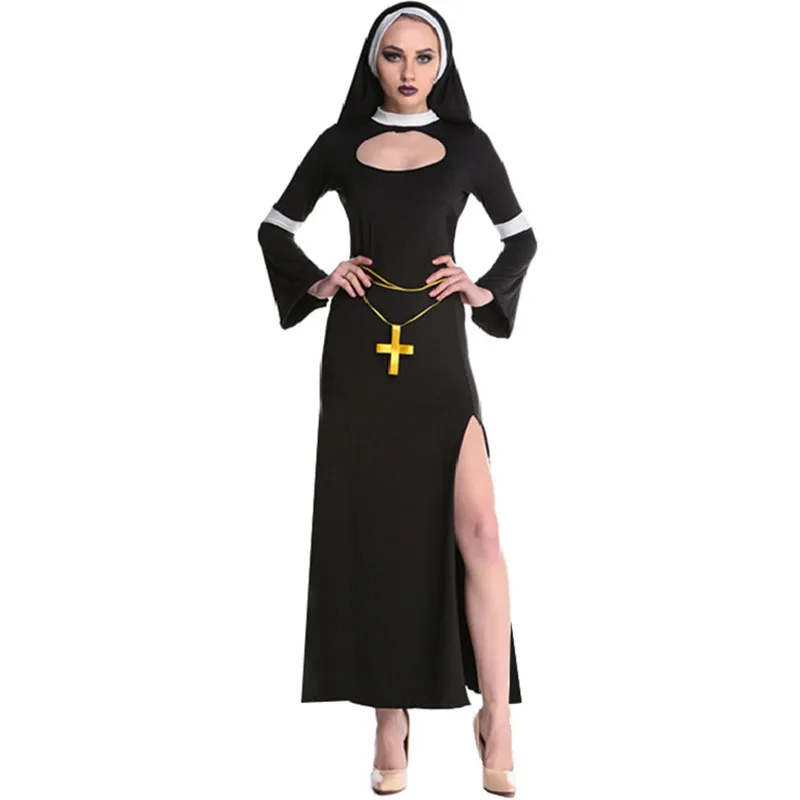 Sexy Women Nun Costume Carnival Halloween Church Religious Convent Cosplay Costumes Dress with Cross and Headwear
Sexy Women Nun Costume Carnival Halloween Church Religious Convent Cosplay Costumes Dress with Cross and Headwear