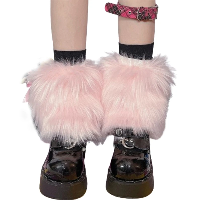 

Женские винтажные меховые гетры в стиле панк, зимние теплые носки Harajuku Y2K ярких цветов, нечеткие плюшевые короткие сапоги с