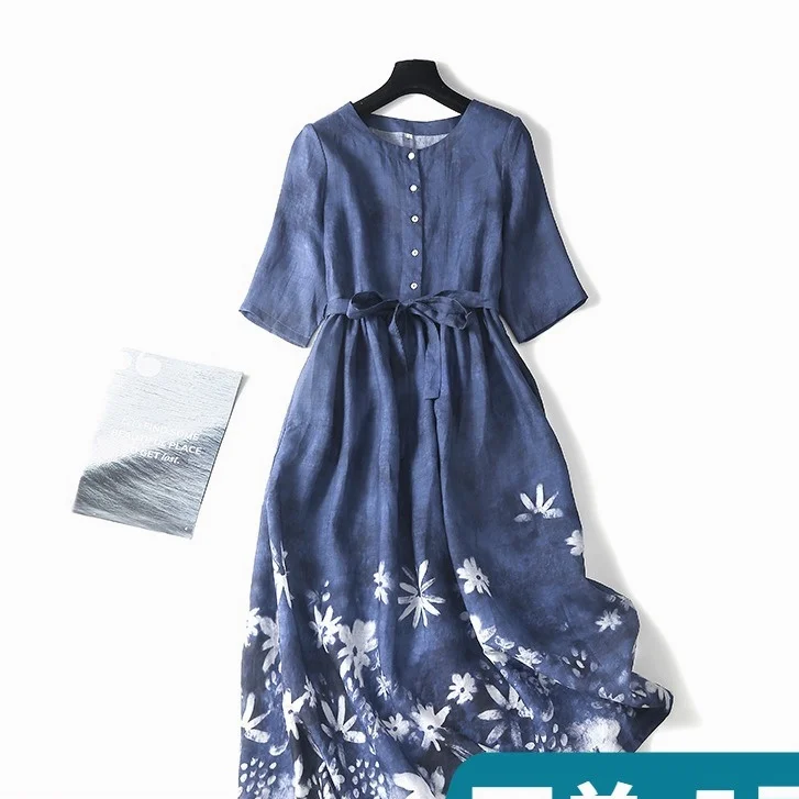 Summer Chic Printed Blue Floral DressLiterary Kaftan Batik Round Neck Button Cotton Linen A-Line Swing Office Lady Long Dress
Summer Chic Printed Blue Floral DressLiterary Kaftan Batik Round Neck Button Cotton Linen A-Line Swing Office Lady Long Dress