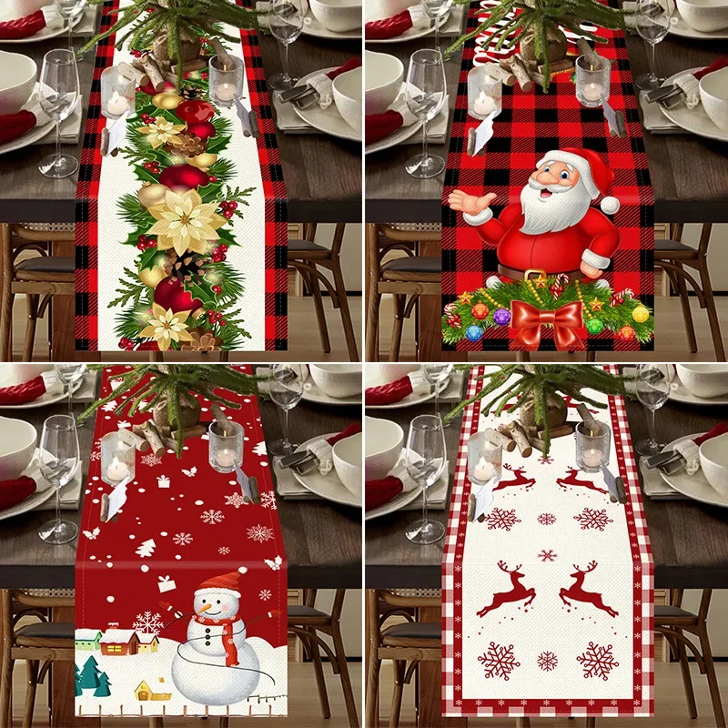 

Christmas Linen Printed Table Runner Santa Claus Elk Snowman Table Flags Merry Christmas Decors for Home Restaurant Tablecloth