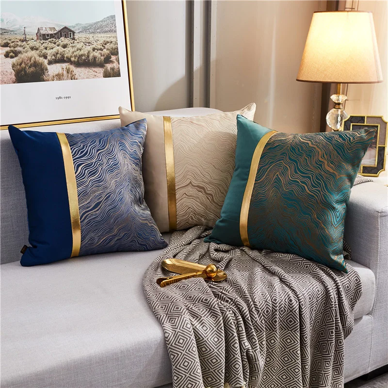 

Cushion Home Decoration Velvet Cover Bronzing 45X45cm Yarn Dyed Jacquard Pillow Case For Living Room Sofa No Core HM50156