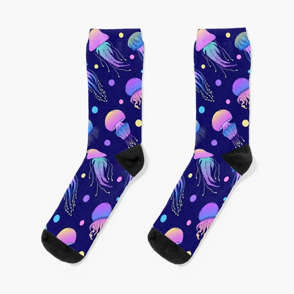 

Neon Colorful Sea Animals Ocean Jellyfish Fishes Socks cute happy with print custom Ladies Socks Men's