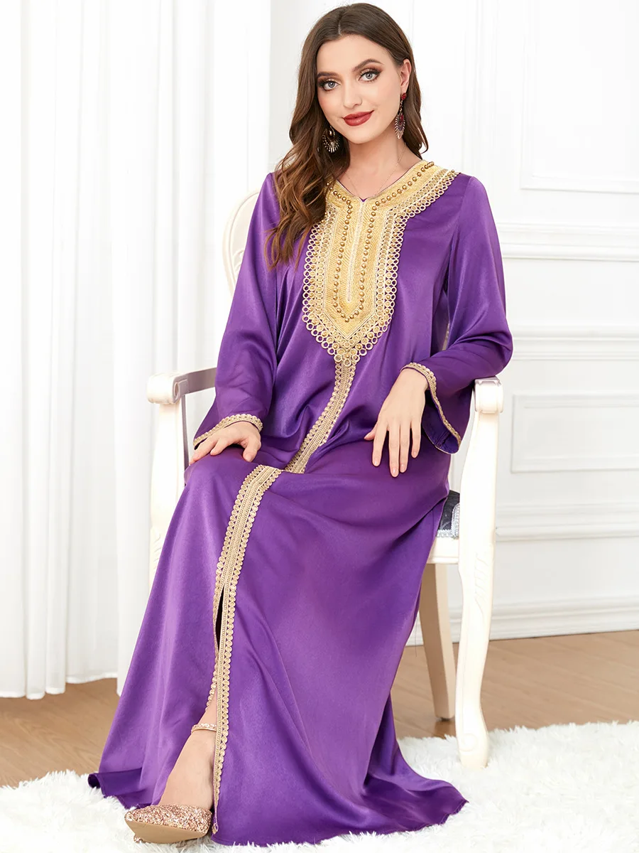 

Средний Восток Jalabiya вышитые бисером Длинные рукава V-образный вырез, мусульманская абайя, платья Longos De Dubai вечерние, вечерние платья, весна 2023