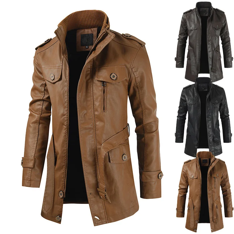 Leather Jacket Men's Autumn And Winter New Trend Mid-length Leather Jacket Plus Velvet Casual Stand Collar Cross-border Large Si
Leather Jacket Men's Autumn And Winter New Trend Mid-length Leather Jacket Plus Velvet Casual Stand Collar Cross-border Large Si