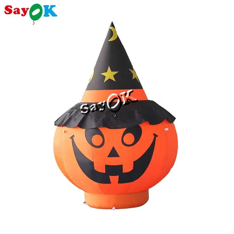 

SAYOK 6.56ft/2mH Giant Inflatable Halloween Pumpkin Decoration Inflatable Pumpkin with Hat Led Lights for Party Shows Events