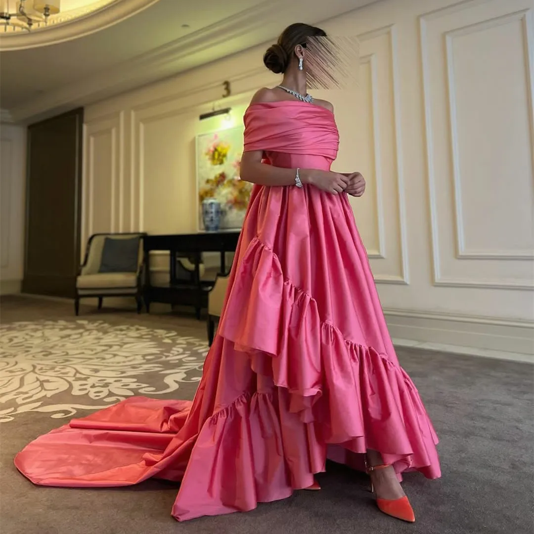 Retro Long Hi-Lo Taffeta Evening Dress With Ruffles Aysmmetrical Off Shoulder Prom Dress Robe de soiree for Women
Retro Long Hi-Lo Taffeta Evening Dress With Ruffles Aysmmetrical Off Shoulder Prom Dress Robe de soiree for Women
