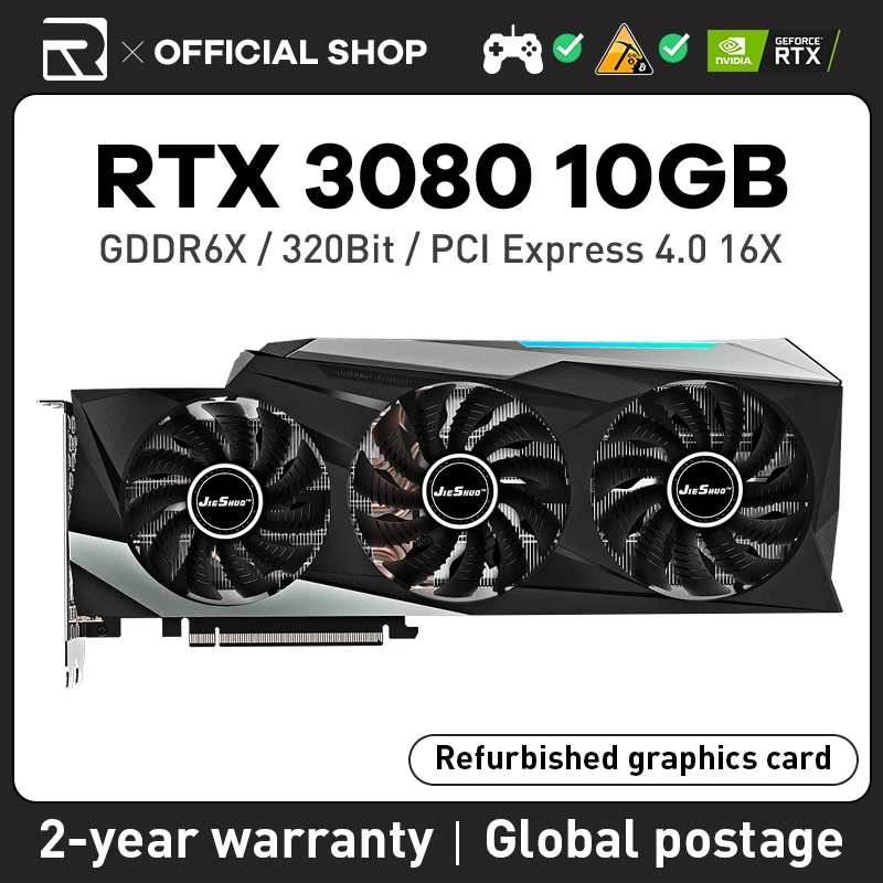 JIESHUO NVIDIA RTX 3080 10G Graphics Card GDDR6X GPU AI Three-Fan Mining Graphics Card 320Bit Support For Computer Desktop Game
JIESHUO NVIDIA RTX 3080 10G Graphics Card GDDR6X GPU AI Three-Fan Mining Graphics Card 320Bit Support For Computer Desktop Game