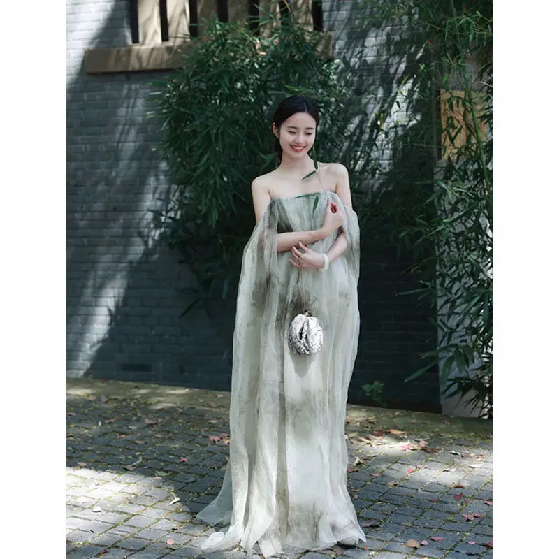 New Chinese Style Dress Women's Design Sense Chinese Style Retro Western Style Stunning Tea Dyed Ribbon Strapless Dress
New Chinese Style Dress Women's Design Sense Chinese Style Retro Western Style Stunning Tea Dyed Ribbon Strapless Dress