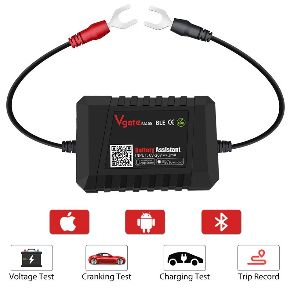 

Оригинальный тестер автомобильного аккумулятора Vgate BA100, Bluetooth, 4.0, беспроводной, 6 ~ 20 в, тестер нагрузки батареи, монитор для Android и iOS, автомобильные аксессуары