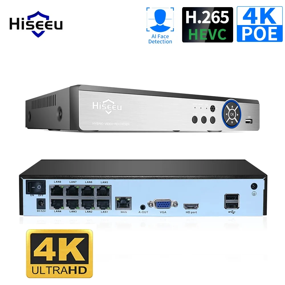 

Hiseeu 4K 8CH/16CH POE NVR Onvif H.265 Surveillance Security Video Recorder Face Detection NVR For 1080P 3MP 4MP 5MP 8MP POE IP