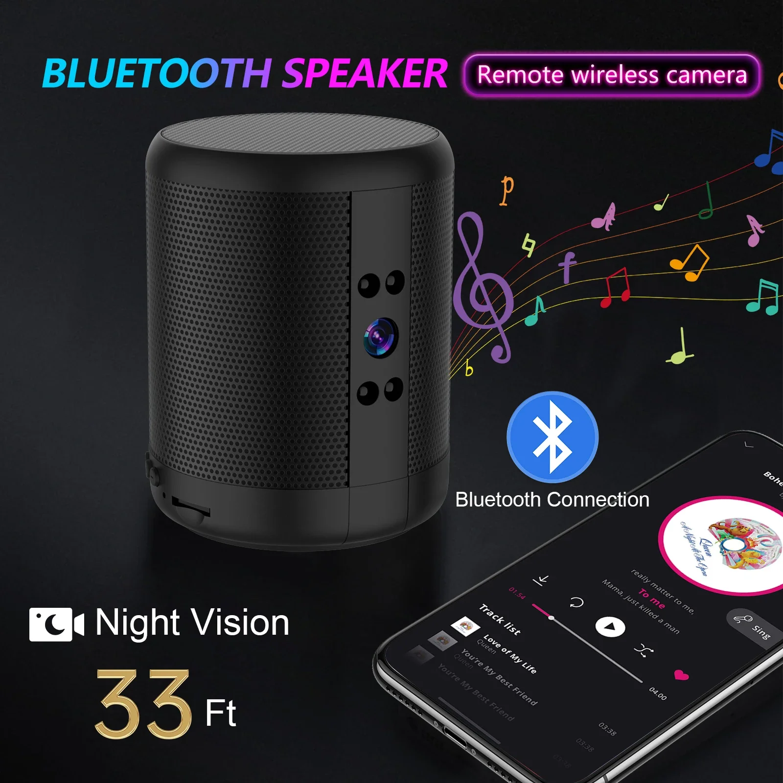 

Bluetooth Speaker Camera 4K HD Mini Wifi Home Security Monitoring Smart Two-Way Remote Intercom Night Vision Camera 3500mah Batt