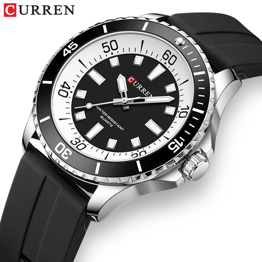 

CURREN Fashion Simple Silicone Bracelet Analog Quartz Watches for Men Luminous Hands 44mm Dial Wristwatch Male