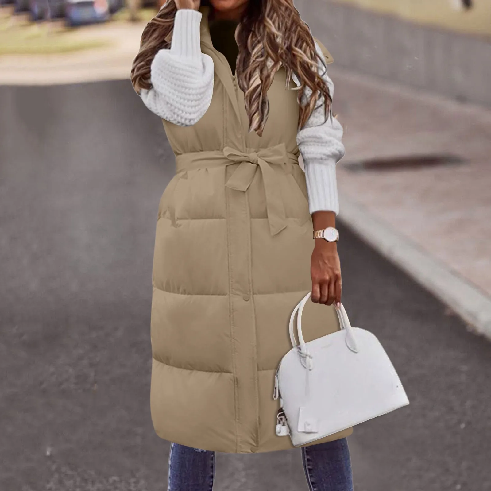 

Women's Sleeveless Vest Long Down Jacket Solid Korea Hooded Padded Vests Loose Females 2023 Ladies Fashion Casual Winter Coat