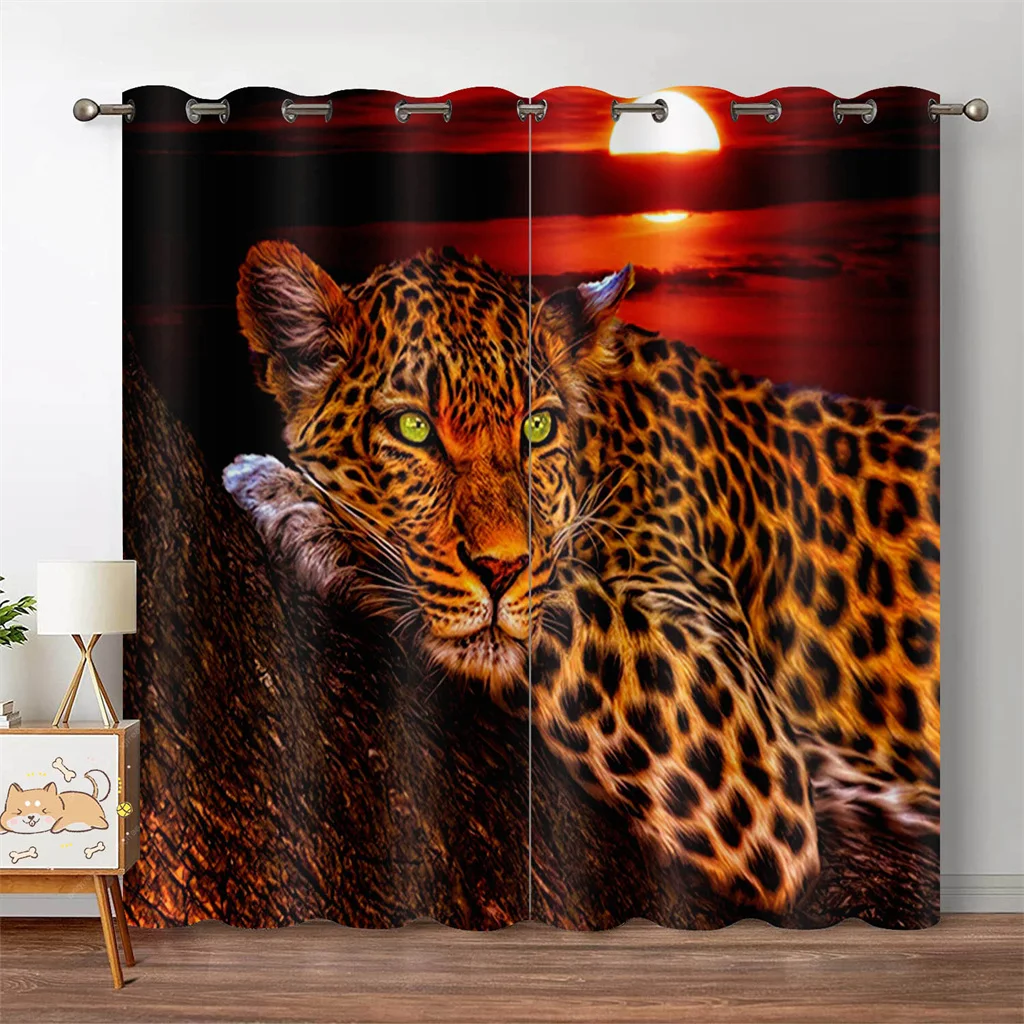 

3D Animal Lion Tiger Cheetah Leopard Print Curtains 2 Panel Children's Room Bedroom Living Room Home Decor Curtains