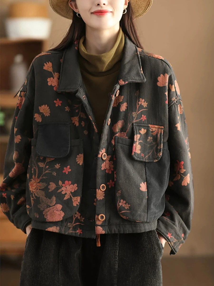 Vintage Chic Print Women's Coats Thicken Warm Multi Pockets Turn-down Collar Single Breasted Fashion Loose Simple Female Tops
Vintage Chic Print Women's Coats Thicken Warm Multi Pockets Turn-down Collar Single Breasted Fashion Loose Simple Female Tops