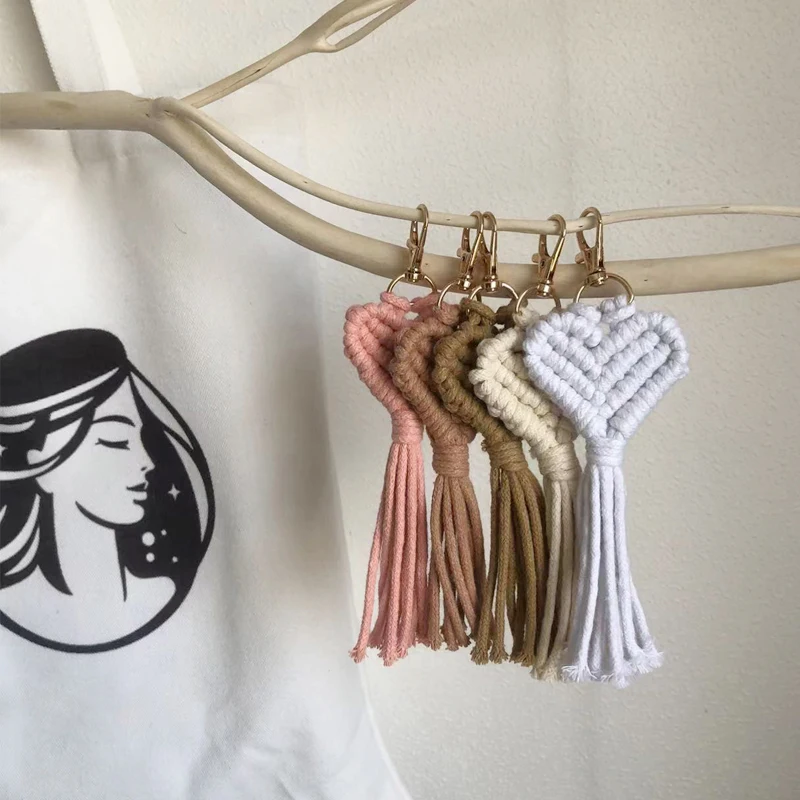 Handmade Macrame Heart Keychain - Boho Cotton Bag Charm 5 S8707d9debf1e4999b4cac3f950b726e9n