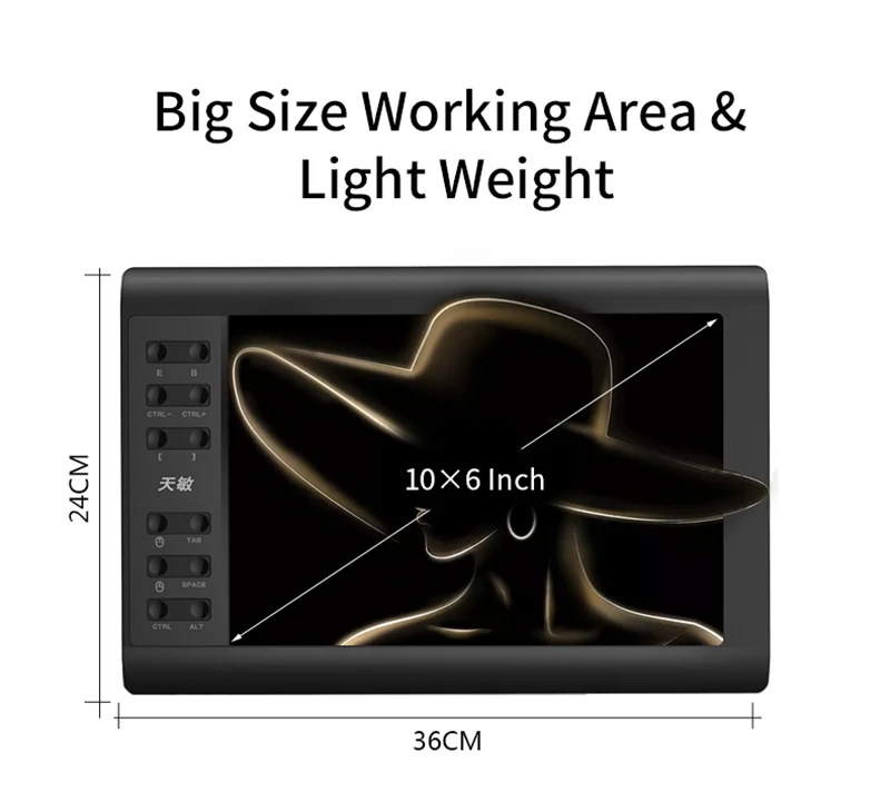 10x6" Professional Graphics Drawing Tablet 12 Express Keys 8192 Levels Battery-Free Stylus/30pcs Pen Refill Support PC/Laptop 10x6" Professional Graphics Drawing Tablet 12 Express Keys 8192 Levels Battery-Free Stylus/30pcs Pen Refill Support PC/Laptop