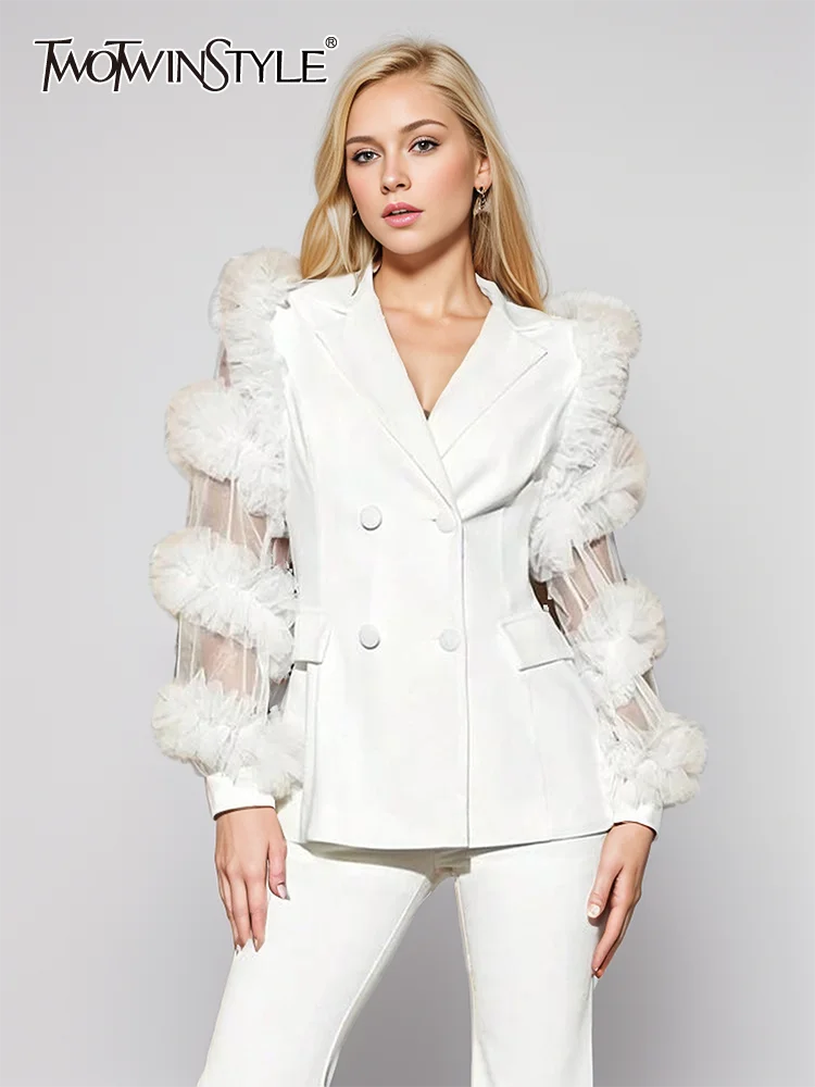 TWOTWINSTYLE Solid Patchwork Mesh Slimming Blazers For Women Notched Collar Long Sleeve Spliced Button Designer Blazer Female
TWOTWINSTYLE Solid Patchwork Mesh Slimming Blazers For Women Notched Collar Long Sleeve Spliced Button Designer Blazer Female
