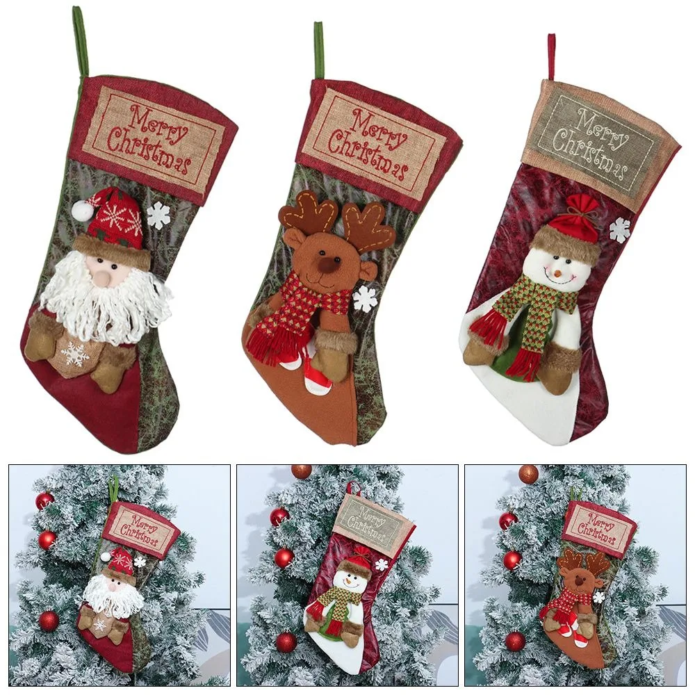 

New Year Christmas Stockings Knit Santa Claus Xmas Tree Pendant Snowman Hanging Ornaments Gift Bags Christmas Decorations