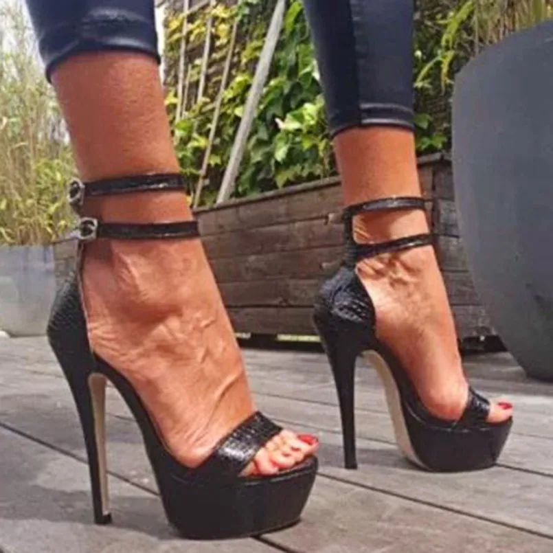 

2024 Hot Selling Women Summer Platform Sandals Ankle Strap Sexy Stiletto Heels Open Toe Black Party Shoes Size 35 45 46 47 52