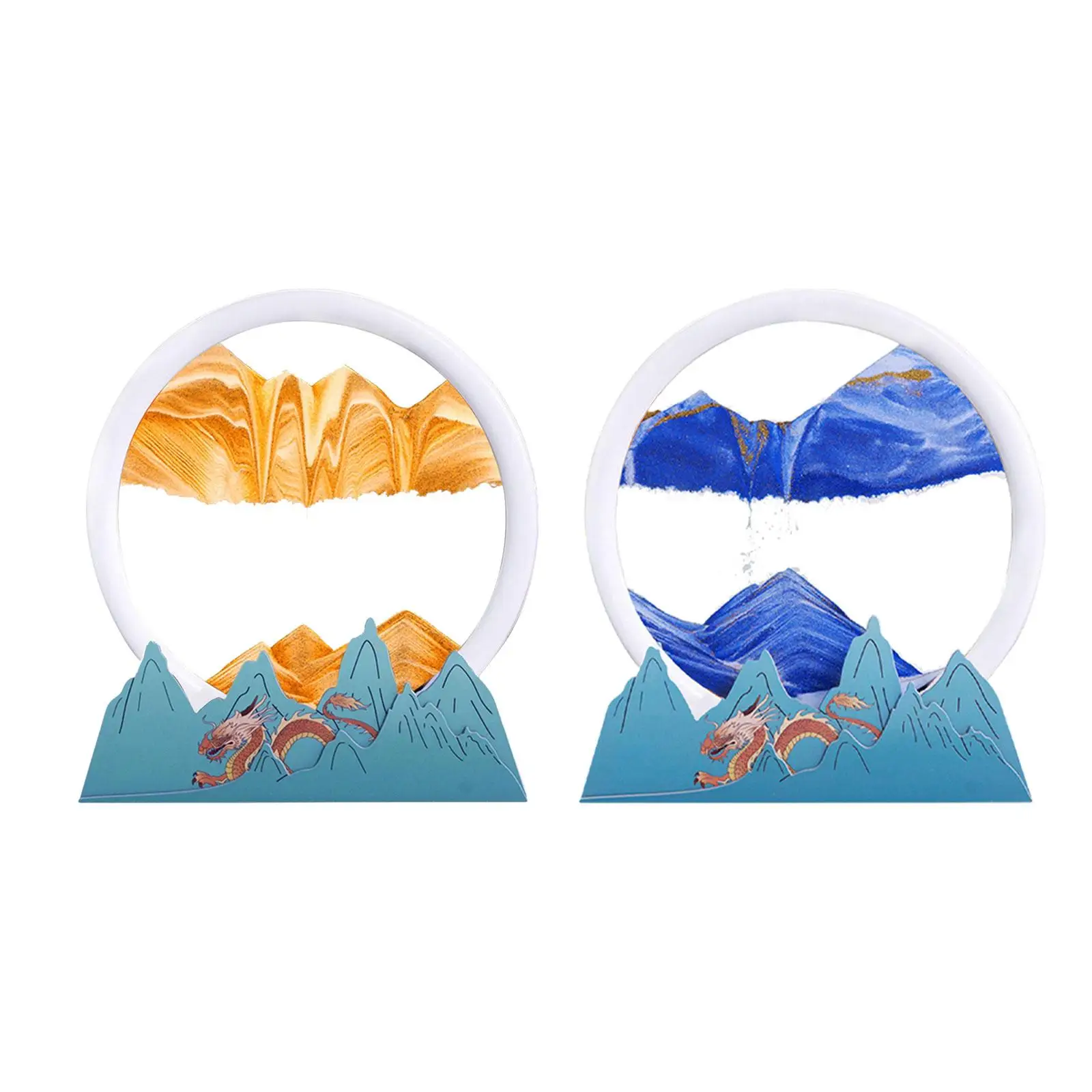 

3D Moving Sand Art Picture Decor Round Glass Relaxing Gift Flowing Sand Painting for Bedroom Bar Bookshelves Water Desk Office