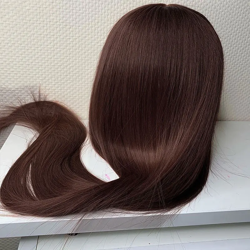 

Bombshell Dark Brown Straight Synthetic Lace Front Wigs Glueless High Quality Heat Resistant Fiber Hair Middle Parting For Women