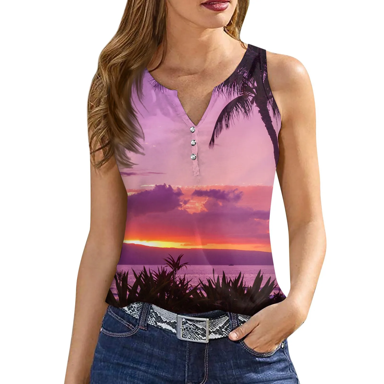 

Tanks & Camis Delicate Fashion Printed Women Vests Luxury V-Neck Summer Sleeveless Women Shirts Y2k Summer Clothes Women 2024